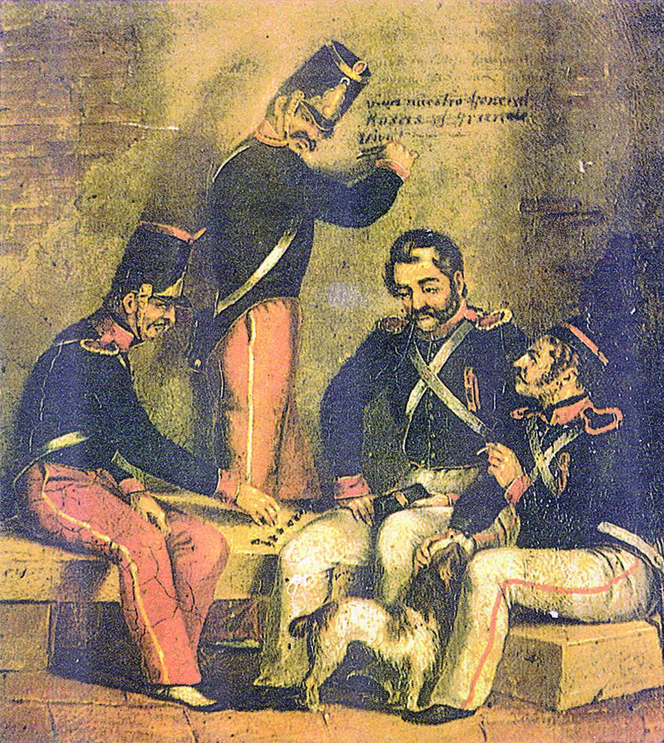 SOLDADOS FEDERALES. Un óleo de época muestra a la guardia de Juan Manuel de Rosas durante un descanso. LA GACETA / ARCHIVO