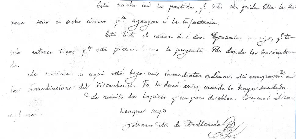 DRAMÁTICA MISIVA. Borrosos renglones finales de la carta de Avellaneda, fechada nueve días antes de la decisiva batalla de 1841. LA GACETA / ARCHIVO