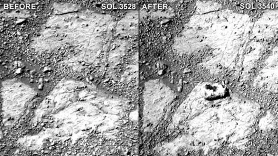APARICION. Doce días atrás (izquierda), la roca no estaba. Apareció repentinamente (derecha). FOTO NASA