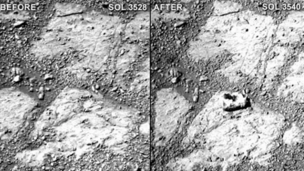 APARICION. Días atrás (izquierda), la roca no estaba. Apareció repentinamente (derecha). FOTO NASA