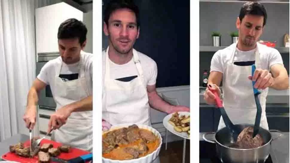 EL CHEF. Se desconoce quién le ganó una apuesta a Messi y lo puso a cocinar. FOTO TOMADA DE TN.COM.AR