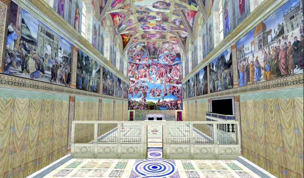 EN LA CAPILLA SIXTINA. “El Juicio Final” fue pintado entre 1535 y 1541, y contiene un conjunto de casi 400 figuras. Es una atracción del Vaticano.  cecilgoitia.com.ar 