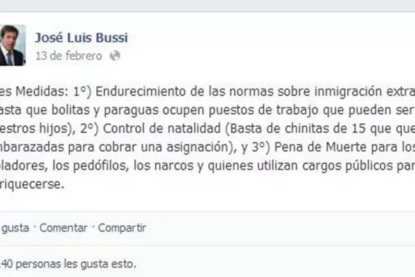 Organizaciones sociales denuncian a José Luis Bussi ante el Inadi