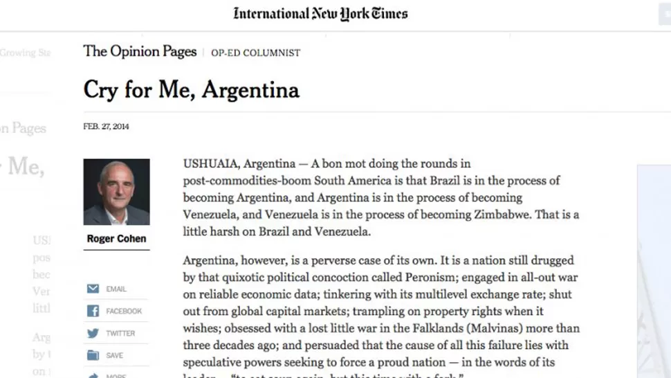LLORA POR MÍ, ARGENTINA. El periodista escribió el artículo de opinión desde Tierra del Fuego.