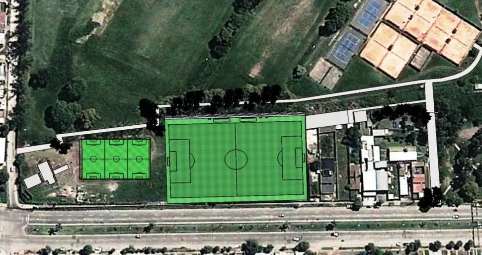 UN BOCETO. Así quedará el mini estadio que se está construyendo en el complejo Natalio Mirkin. El escenario tendrá capacidad para 800 personas y será utilizado por los planteles liguistas de la institución. 