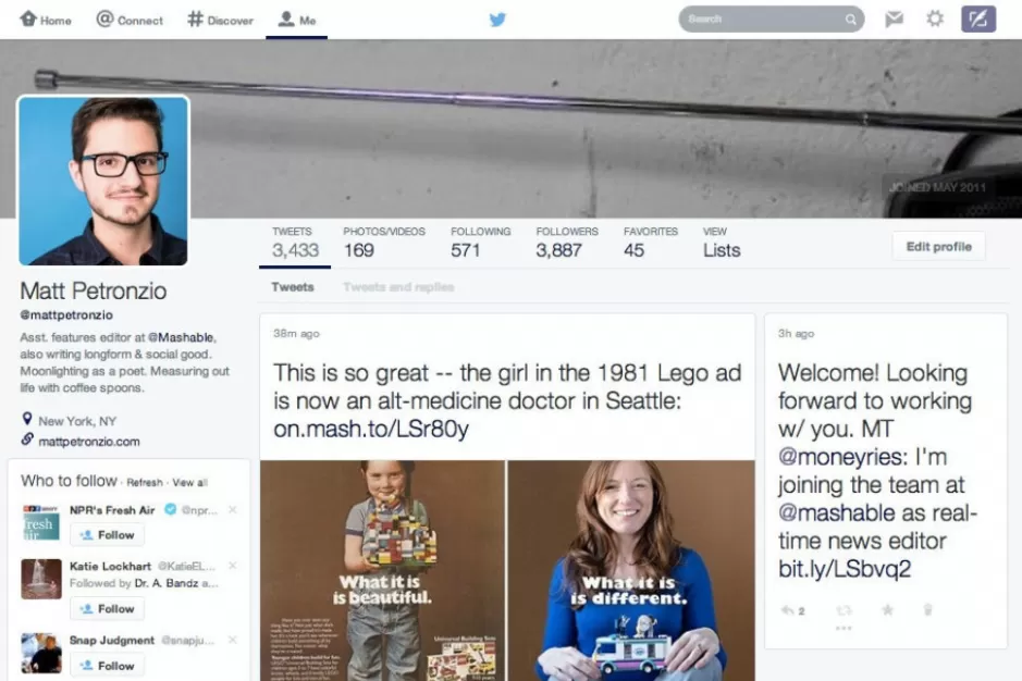 IGUALITO. La nueva versión de Twitter es idéntica a Facebook. FOTO TOMADA DE MASHABLE.COM