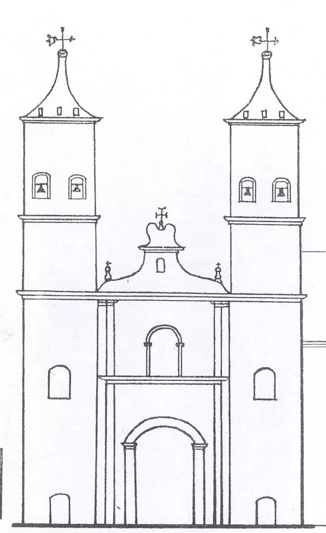 LA VIEJA MATRIZ. Dibujo en el antiguo plano de la fachada inaugurada en 1760. El templo sería demolido luego y reemplazado por el actual la gaceta / archivo