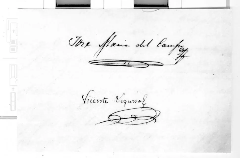 VICENTE LEZANA. Su firma en un documento de 1853 refrendando, como ministro, la del gobernador José María del Campo. la gaceta / archivo