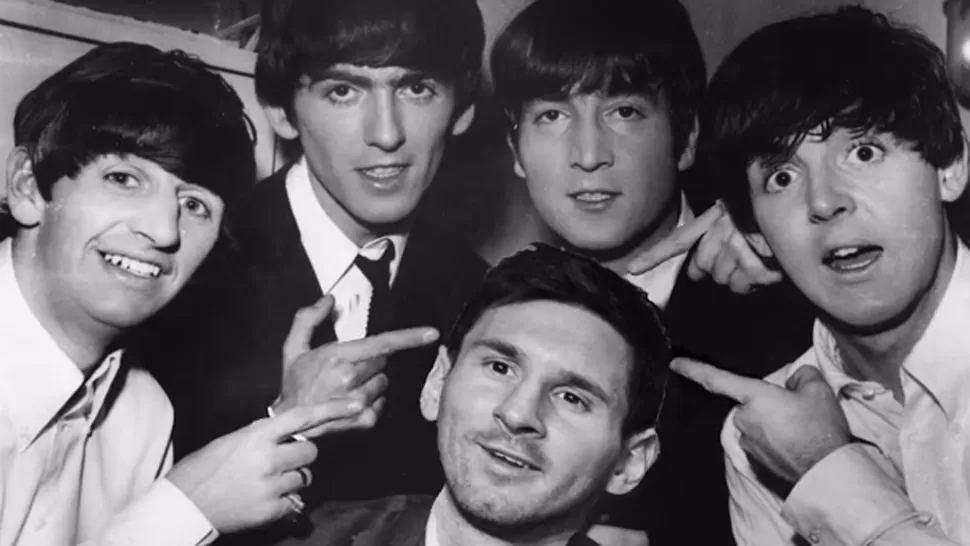 POSTAL. Los Beatles junto a Lionel Messi. CAPTURA DE VIDEO.