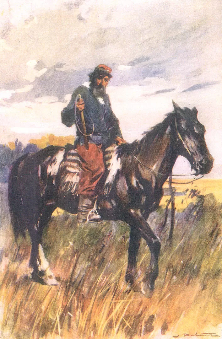 “MILICO DE CAMPAÑA”. Témpera de Peláez, que muestra a un soldado de los fortines con su cabalgadura, en la segunda mitad del siglo XIX la gaceta / archivo