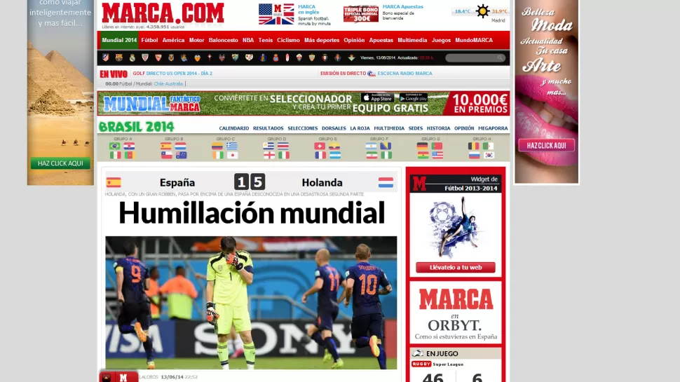 CONTUNDENTE. El diario Marca.com fue claro y reflejó el sentimiento español. FOTO CAPTURA DE PANTALLA