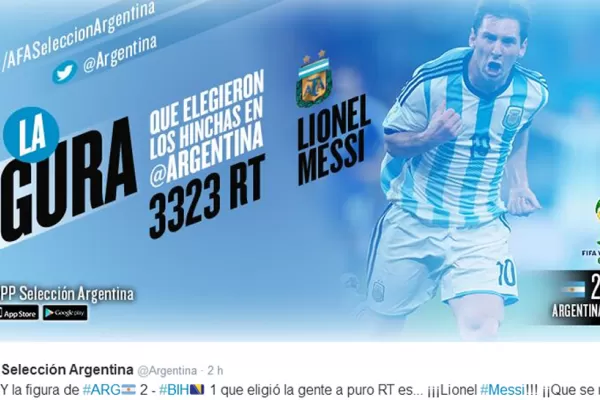 En Twitter, Messi fue elegido como la figura de la Selección ante Bosnia