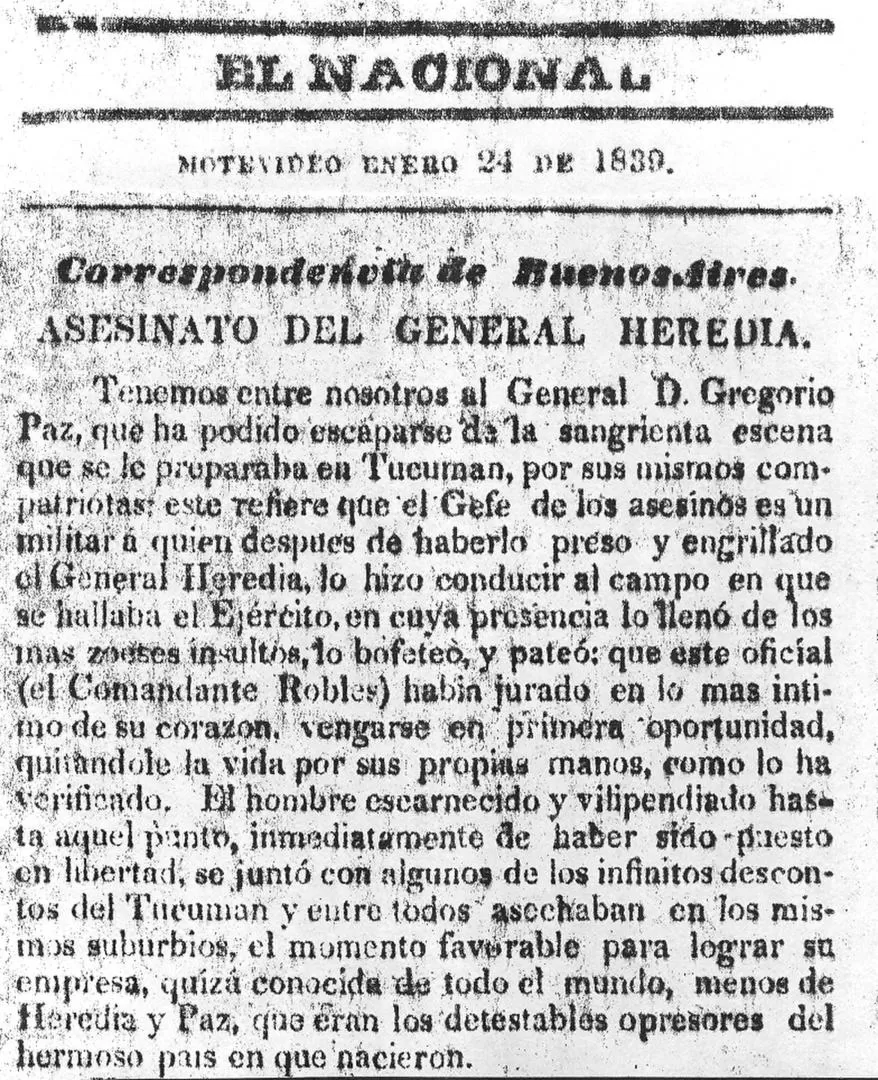 DIARIO URUGUAYO. Cabeza de la publicación de “El Nacional”, edición del 24 de enero de 1839.  la gaceta / archivo