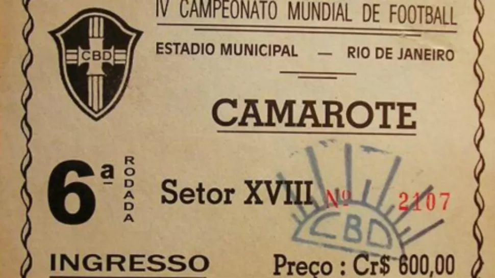 ENTRADA FINAL MUNDIAL 1950. El boleto, similar al que donó el hincha brasileño, que se utilizó para la final del Mundial de 1950, conocida luego como el Maracanazo. 