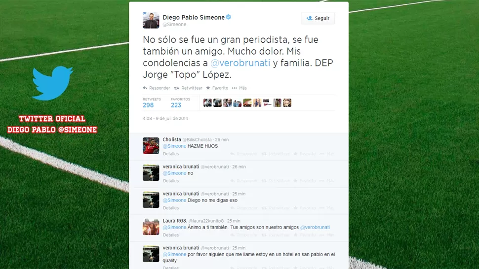 La esposa del Topo López se enteró de la muerte de su marido con un tweet de Simeone