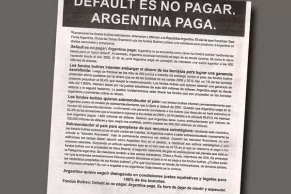 La Casa Rosada le respondió a los fondos buitre con una nueva solicitada