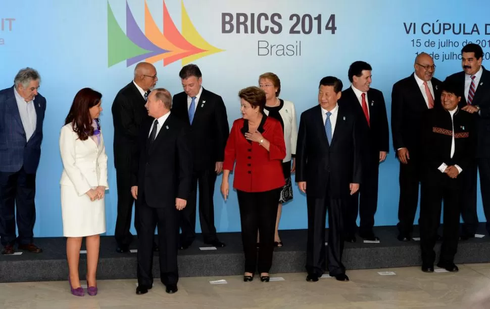 EN FORTALEZA. Cristina Fernández, Putin, Rousseff y Xi Jinping consolidaron la posibilidad de avanzar en una relación estratégica entre el Brics y la Unasur. DYN