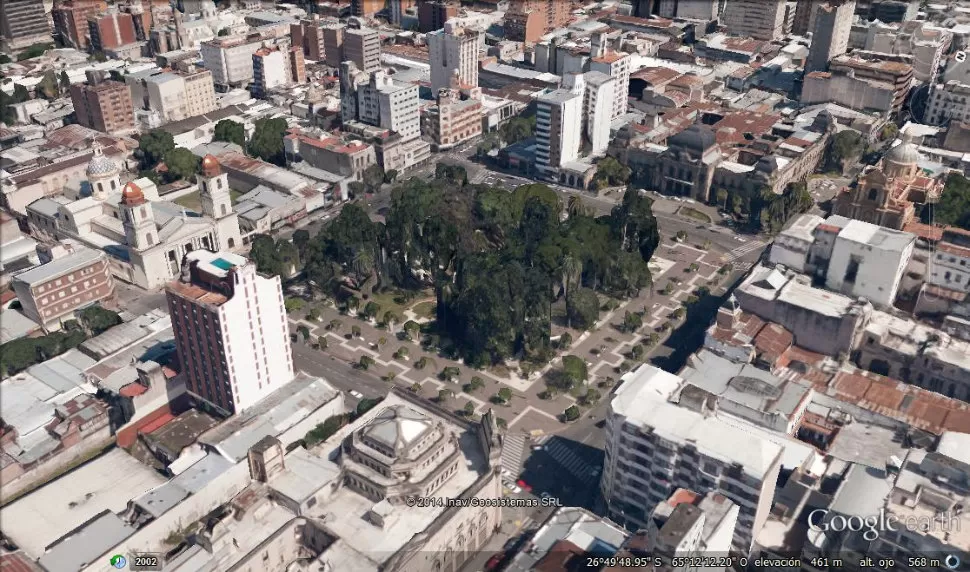 TUCUMÁN EN 3D. Plaza Independencia. CAPTURA DE PANTALLA/ GOOGLE EARTH