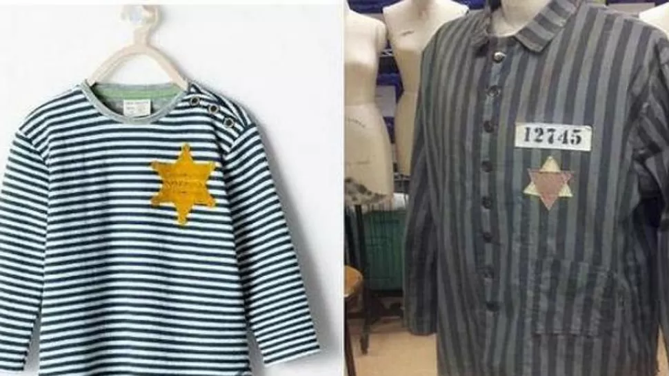 PARECIDOS. La remera que Zara tuvo que retirar del mercado; a la derecha, camisa como la de los prisioneros de los campos de concentración. FOTO DE LATERCERA.COM