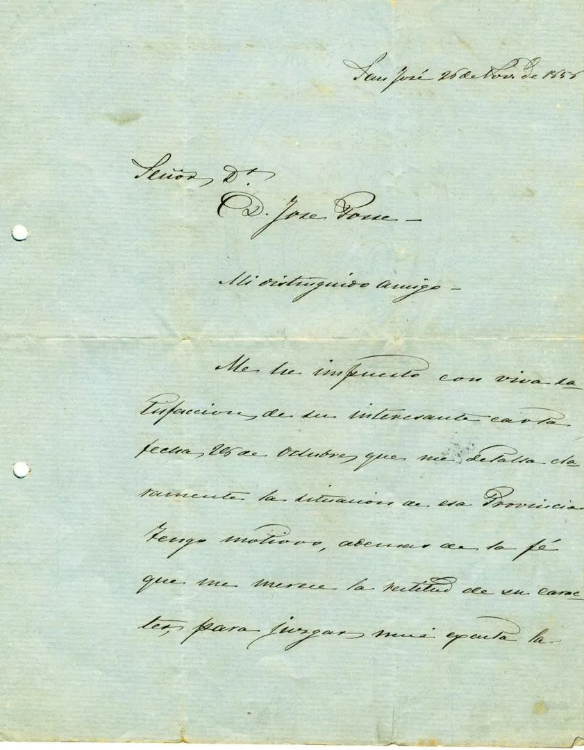 CARTA DE URQUIZA. Primera página de la carta del presidente Justo José de Urquiza a José Posse.  la gaceta / archivo