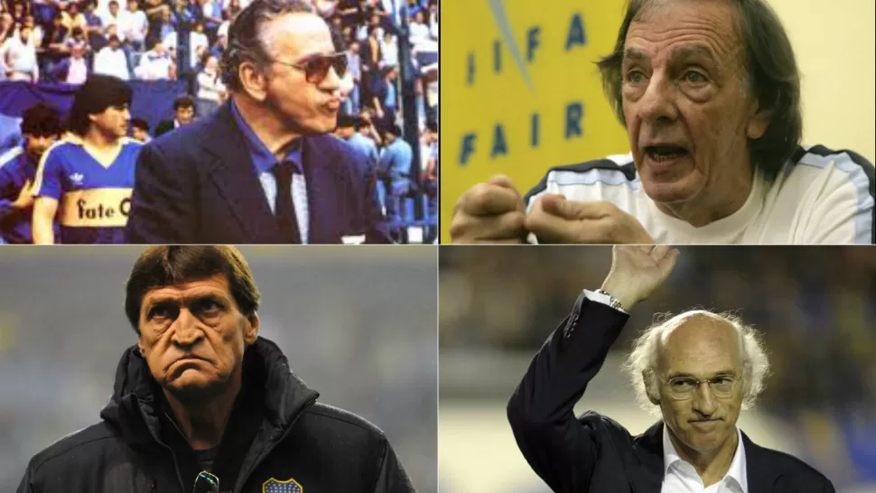 HECHADOS. Cuatro técnicos que le dieron la gloria a Boca y luego fueron hechados de sus funciones: Toto Lorenzo, César Menotti, Julio Falicioni y Carlos Bianchi.