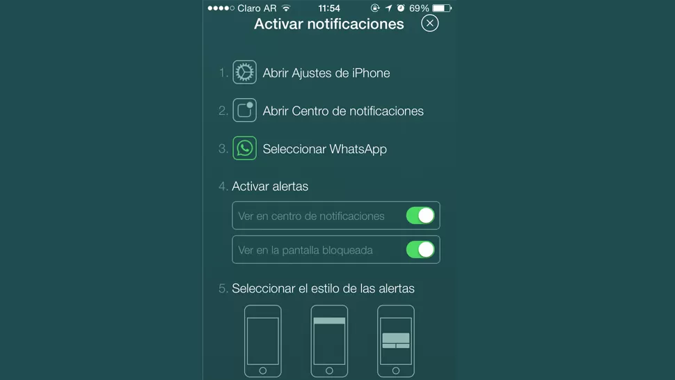 MOLESTO. El odioso mensaje emerge cada vez que uno ingresa a Whatsapp, a menos que active las notificaciones en pantalla.