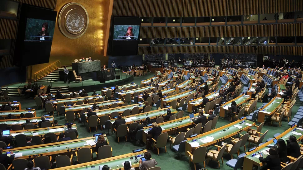 EN NUEVA YORK. Cristina cargó contra los holdouts en la Asamblea General de la ONU. TELAM