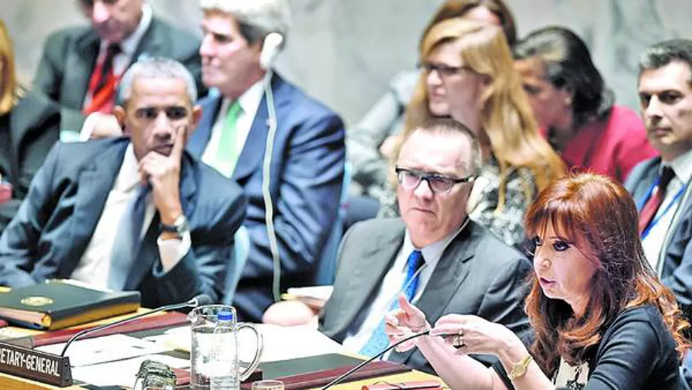 EN LA ONU. Cristina Fernández habló ayer en el Consejo de Seguridad ante un Barack Obama serio. FOTO TOMADA DE CLARIN.COM