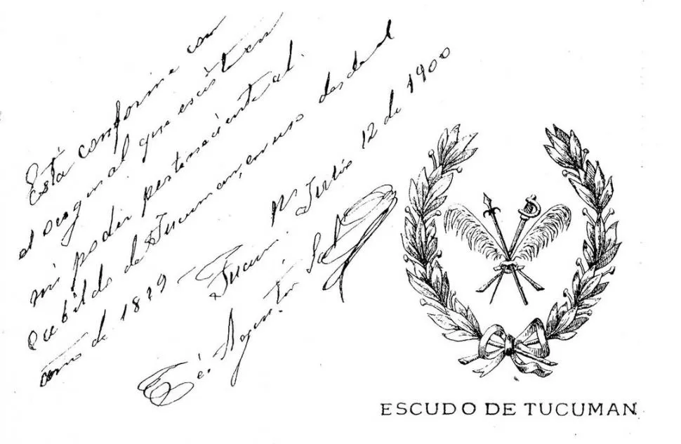 PRIMER ESCUDO. En 1900, el escribano Agustín Sal certificó el escudo que Tucumán utilizaba en 1819, o sea en los comienzos de su existencia autónoma