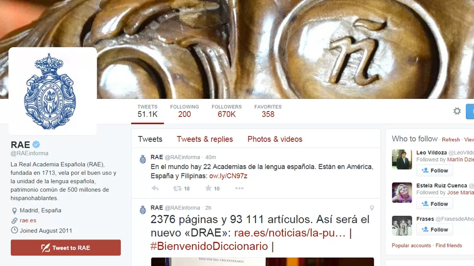RENOVADOS. La Real Academia tiene cuenta en Twitter. CAPTURA DE PANTALLA