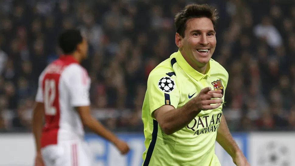 NUEVO RECORD. Lionel Messi, figura del seleccionado argentino, marcó a los 36 minutos del primer tiempo y 31 del segundo y con 71 tantos alcanzó a Raúl como máximo goleador de la Liga de Campeones de Europa. REUTERS 