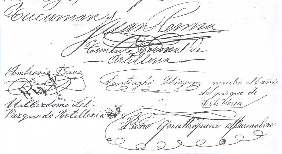 “A LA POSTERIDAD”. Firmas del documento enterrado en el pedestal de la estatua de Belgrano, en su primera ubicación en la plaza Independencia, en 1884 la gaceta / archivo