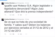 Cristina usó Twitter para responderle a Bonadío