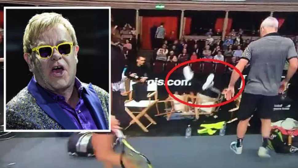 Épica caída de Elton John durante un partido de tenis