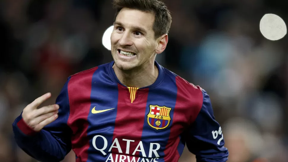 GRITO DE GOL. Lionel Messi festeja el gol anotado sobre el final del partido al Atlético de Madrid, que le dio el triunfo a Barcelona. REUTERS