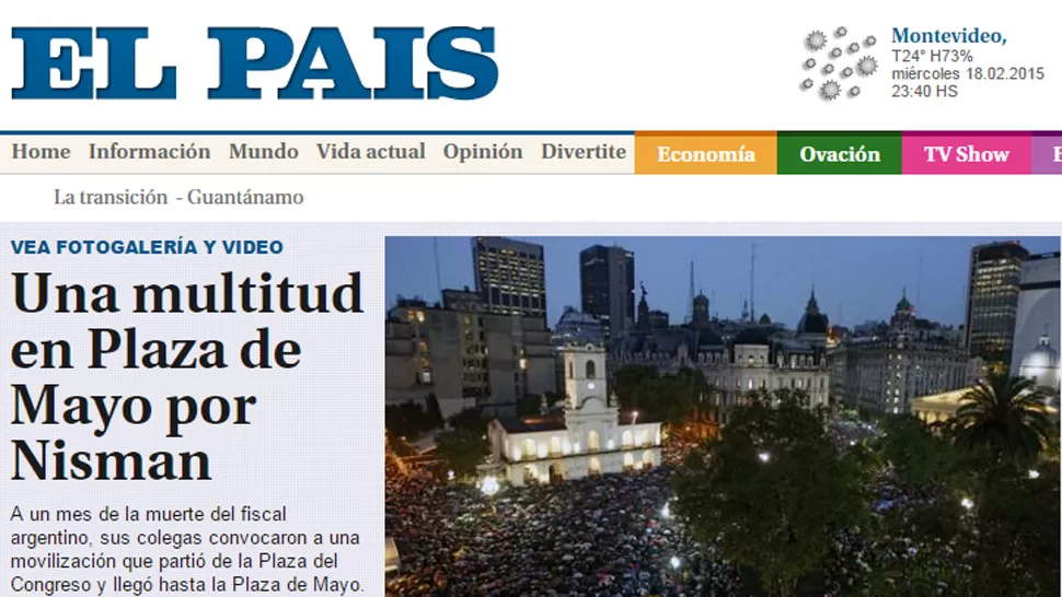 EN URUGUAY. El diario El País puso como nota central de su portal la marcha en Buenos Aires. CAPTURA DE IMAGEN