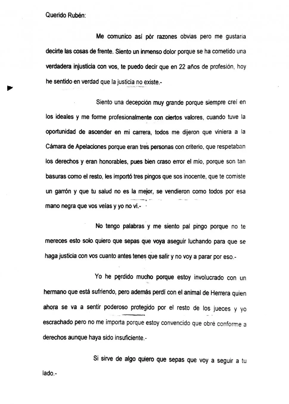 LA MISIVA. Este facsímil  muestra la carta que, para la UIF,  fue escrita por el fiscal Alejandro Noguera. 