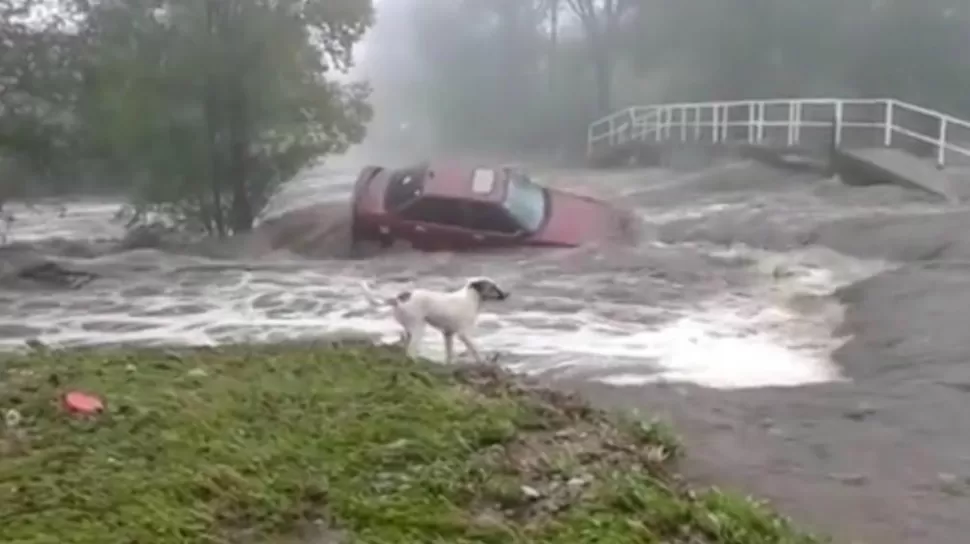 Mirá como la inundación en Córdoba se 'devora' este auto