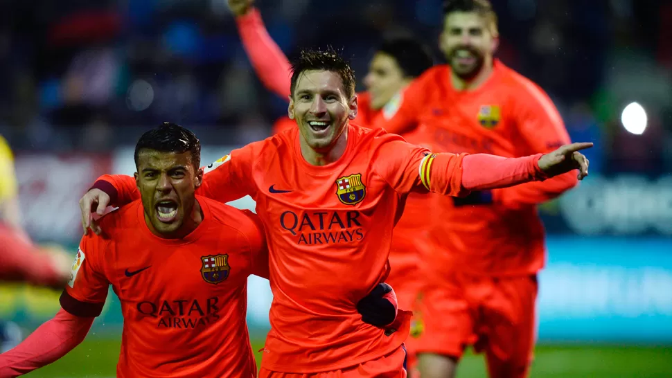 PURA ALEGRÍA. El doblete de Messi sirvió para una nueva victoria de Barcelona. REUTERS