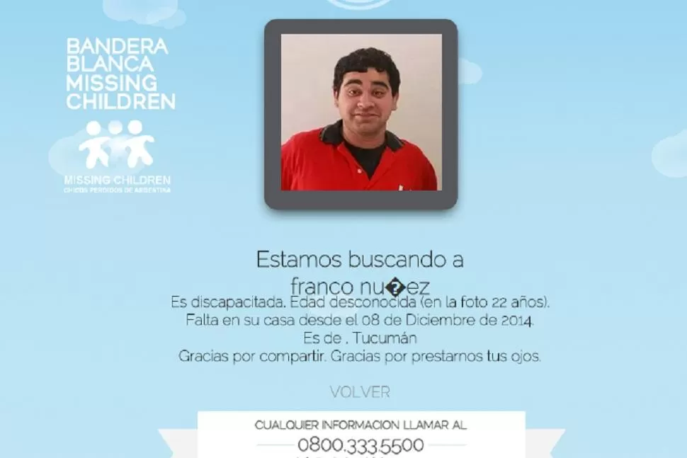 Missing Children comenzó una campaña para hallar a Franco Núñez