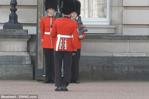 Guardia del palacio de Buckingham cae frente a miles de turistas