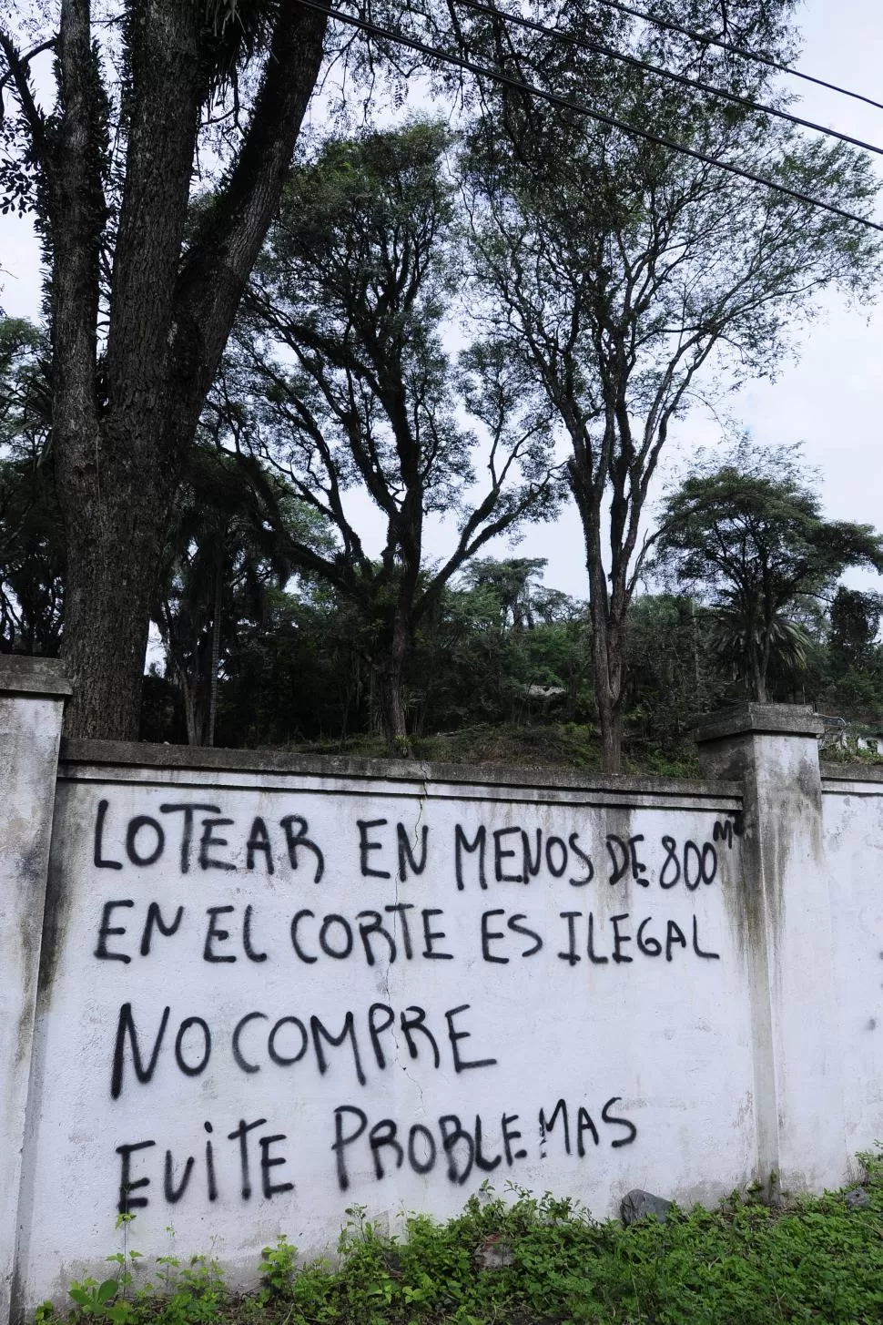 PARA QUE VEAN TODOS. Pintan paredes para “salvar” El Corte. El letrero apareció al costado de la ruta 338. 