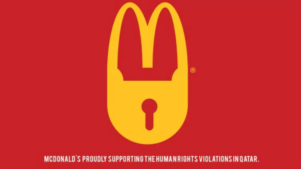 POR LAS REDES. McDonald's, orgullosos de apoyar la violación de derechos humanos en Qatar, el logo. 