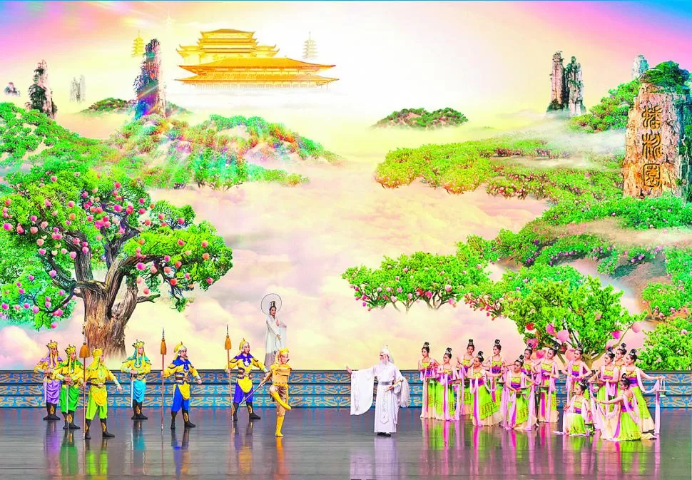 DESPLIEGUE VISUAL. Los bailarines de Shen Yun actúan con una pantalla gigante de fondo, en la cual se proyectan distintas imágenes escenográficas. prensa compañía shen yan