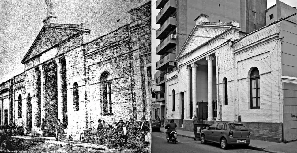 AYER Y HOY. Dos imágenes del frente del Asilo San Vicente el día de su inauguración en 1915 (a la izquierda) y en 2015 (a la derecha). LA GACETA / ARCHIVO