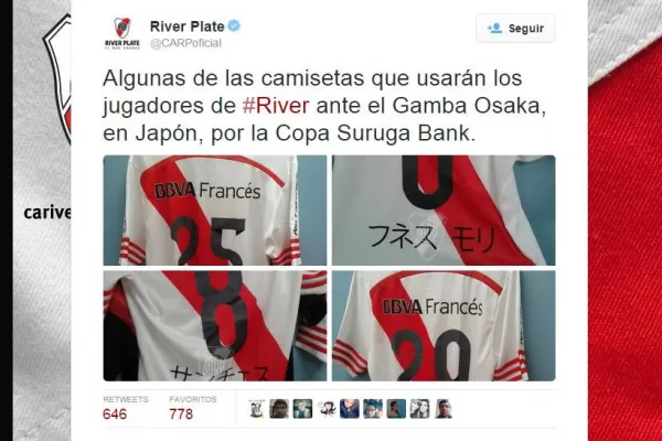 Los jugadores de River usaron camisetas con sus nombres en japonés