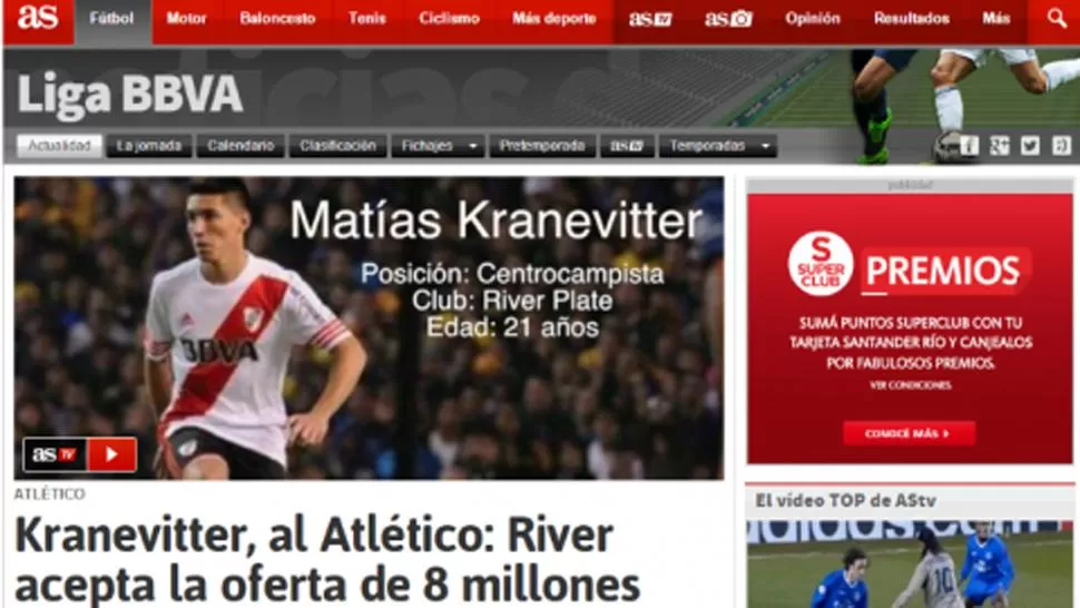 En España ya anuncian a Kranevitter como jugador de Atlético Madrid