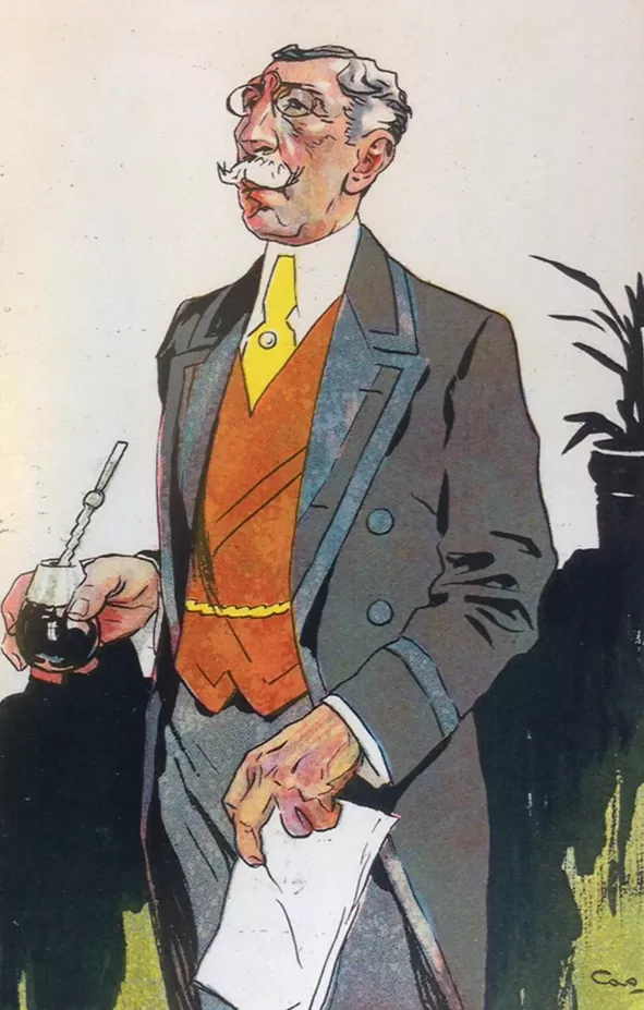 JOSÉ NICOLÁS MATIENZO. El destacado jurisconsulto en una caricatura de la revista porteña “Fray Mocho”, en 1914.  LA GACETA / ARCHIVO