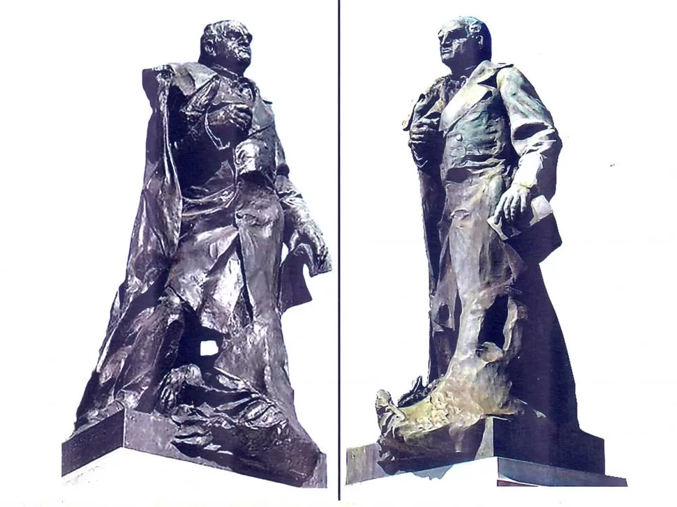 -EL SARMIENTO DE RODIN. Dos vistas del bronce inaugurado en Palermo en 1900, que fue largamente criticado por el público.   