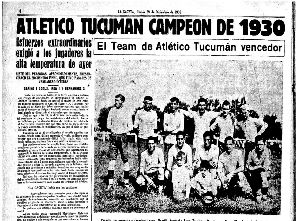 CAMPEONES DE 1930. El equipo de Atlético que se llevó la corona del máximo torneo de fútbol tucumano. la gaceta / archivo